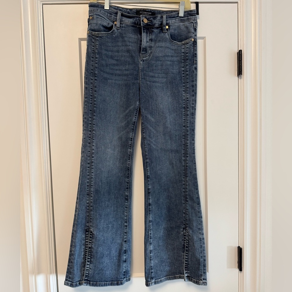 Liverpool Women’s Blue Flare Jeans with Kick Pleat